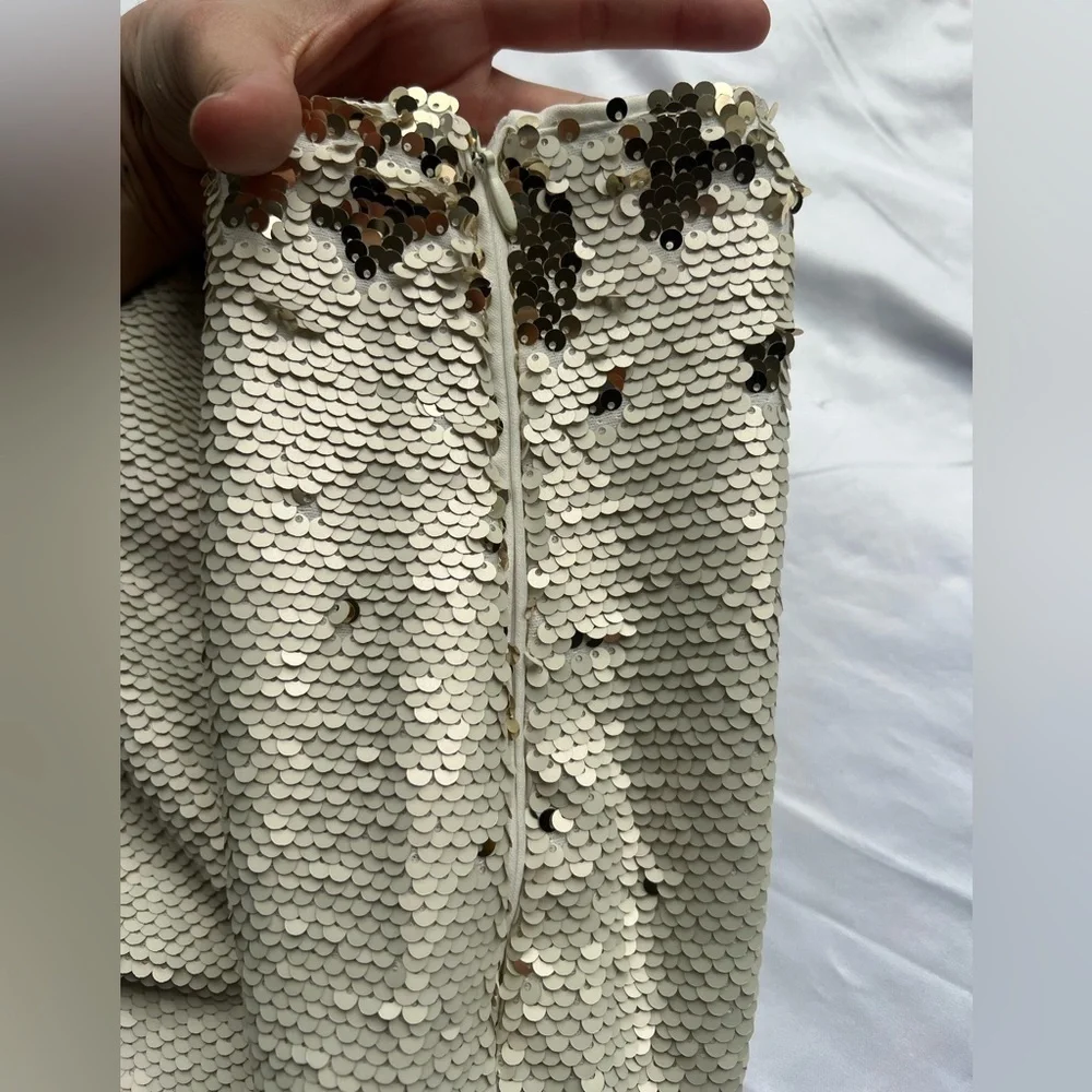 Chelsea & Violet Cream and Gold Flip Sequin Midi Skirt 10